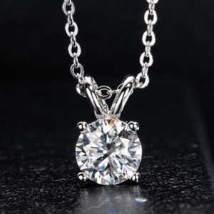 Certified 1ct. t.w. Moissanite Diamond Solitaire 4 Prone Pendant Necklace NEW
